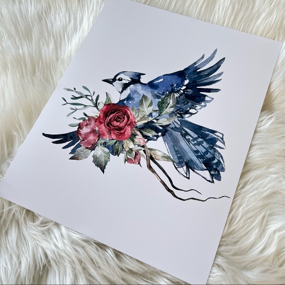 Watercolor Wall Art Blue Jay Illustration Print Poster Unframed - Picture 15 of 17